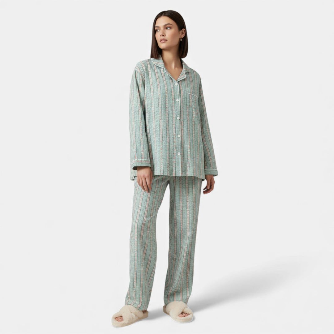 Charles Maison | Women’s Pure Cotton Pyjama Set with Cardigan Style