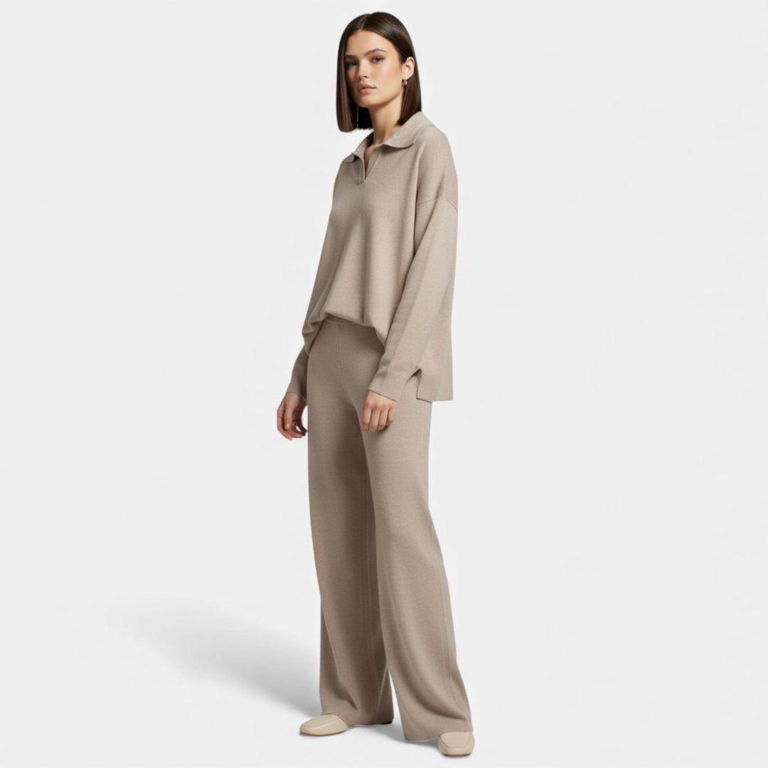 Charles Maison | Women’s Cashmere-Feel Polo Lounge Set with Elegant Knit Detail