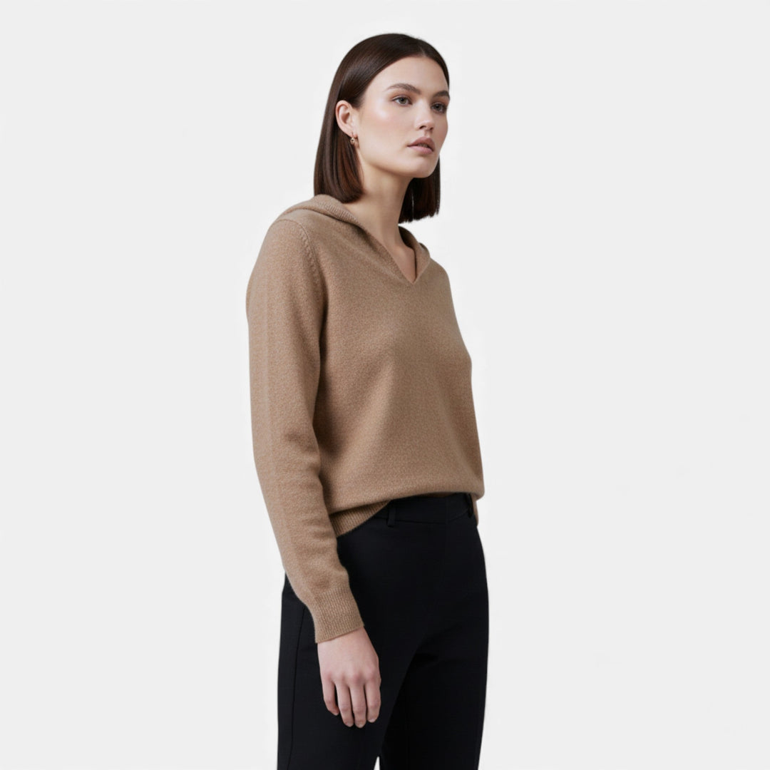 Charles Maison | Women’s Loose Wool Knitted V-Neck Hoodie