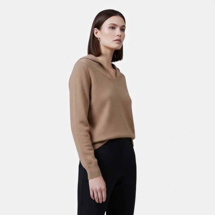 Charles Maison | Women’s Loose Wool Knitted V-Neck Hoodie