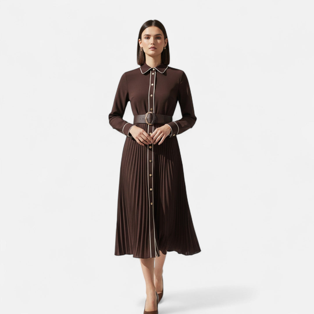Charles Maison | Women’s Chiffon Midi Dress – Turn-Down Collar Elegance