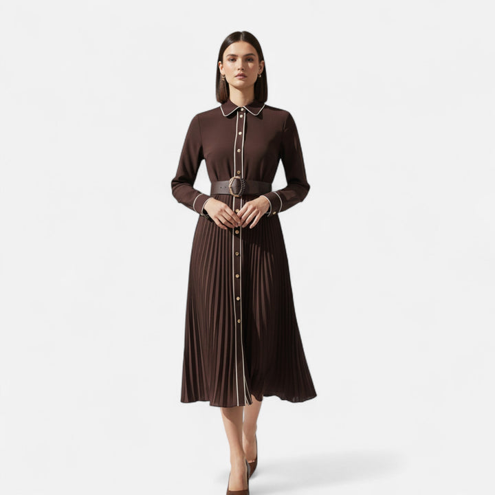 Charles Maison | Women’s Chiffon Midi Dress – Turn-Down Collar Elegance