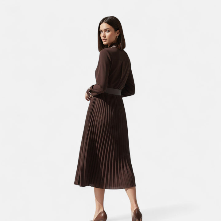 Charles Maison | Women’s Chiffon Midi Dress – Turn-Down Collar Elegance
