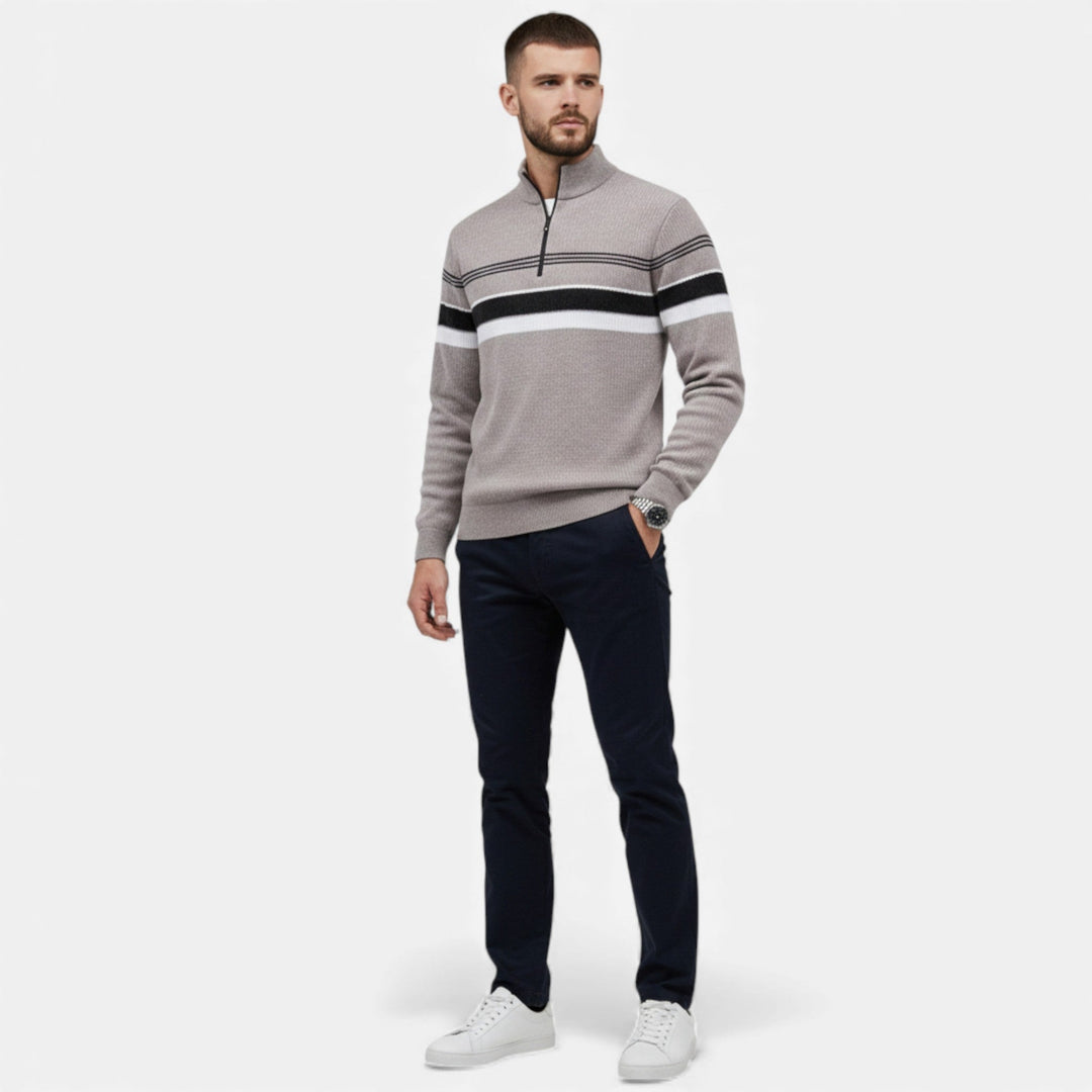 Charles Maison | Men’s Thick Half-Zip Striped Knit Sweater