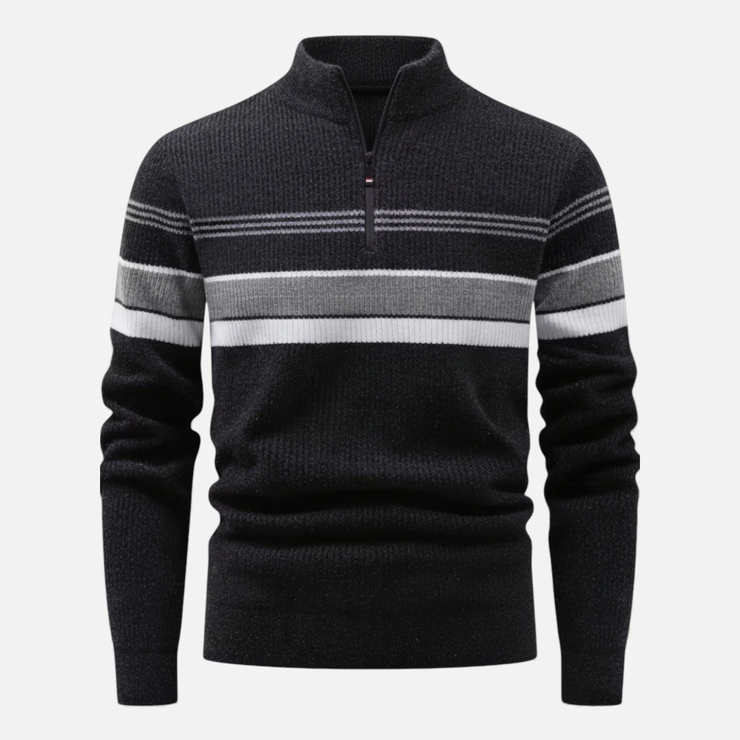 Charles Maison | Men’s Thick Half-Zip Striped Knit Sweater
