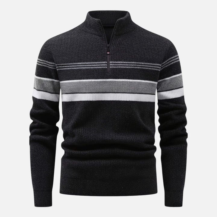 Charles Maison | Men’s Thick Half-Zip Striped Knit Sweater