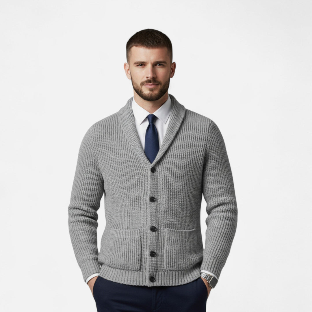 Charles Maison | Men’s Button-Up Premium Wool Cardigan – Classic Slim Fit Style