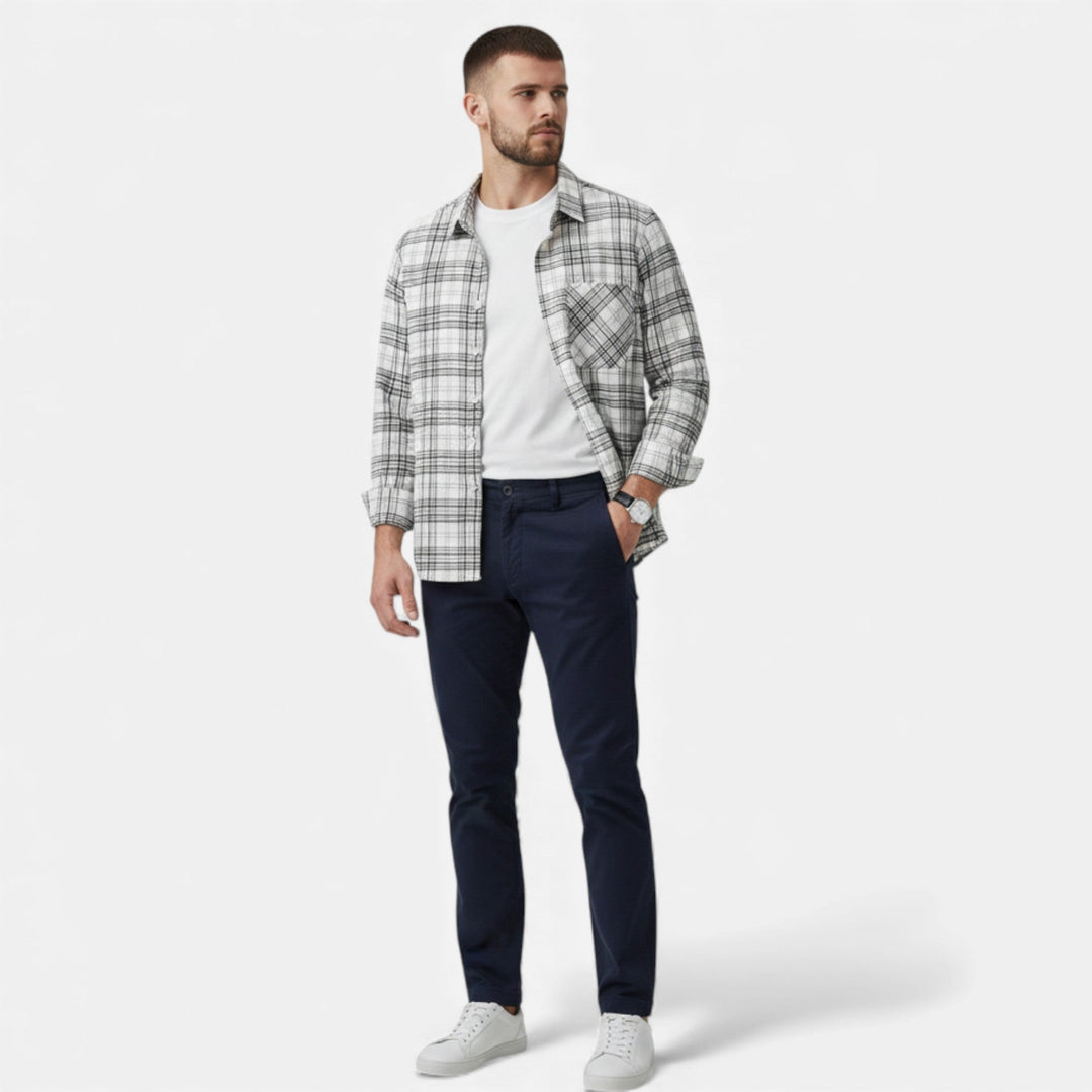 Charles Maison | Men’s Plaid Long-Sleeve Loose Shirt with Pocket