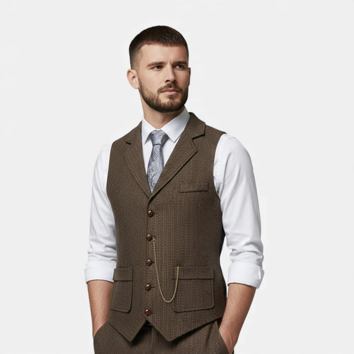 Charles Maison | Men’s Vintage Tweed Suit Vest with Lapel Chain