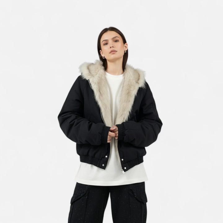 Charles Maison | Women’s Winter Hooded Coat – Fur Collar Vintage Style