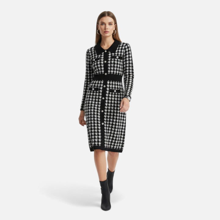 Charles Maison | Women’s Pencil Sheath Dress in Black & White Houndstooth