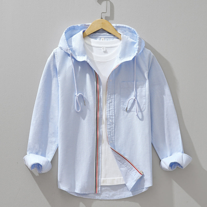 Linen Hoodie Shirt with Tab