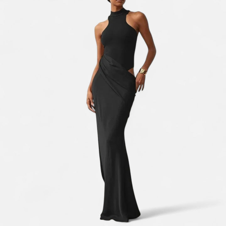 Charles Maison | Women’s Satin Hollow-Out Maxi Dress – Silken Flow, Sculpted Allure