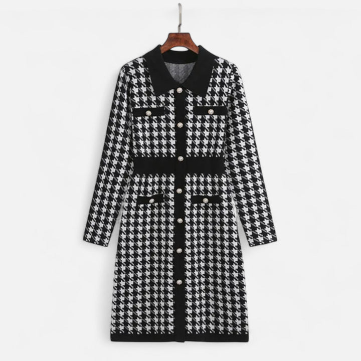 Charles Maison | Women’s Pencil Sheath Dress in Black & White Houndstooth