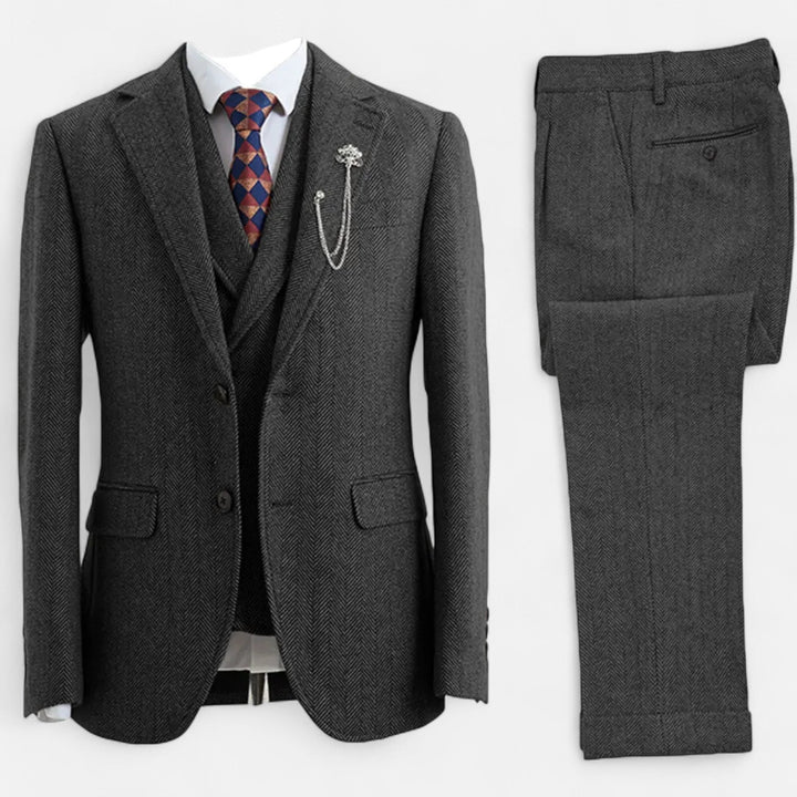 Charles Maison | Men’s 3-Piece Tweed Herringbone Double-Breasted Suit