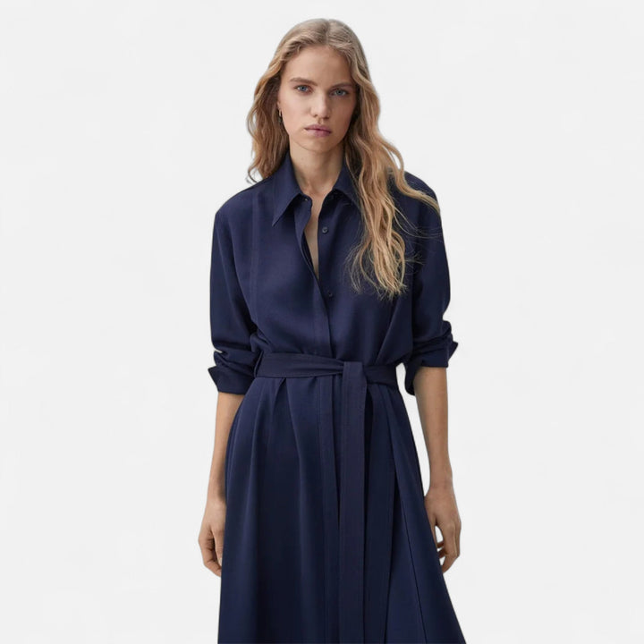 Charles Maison | Women’s Slim-Fit Cotton-Blend Midi Shirt-Dress with Belt