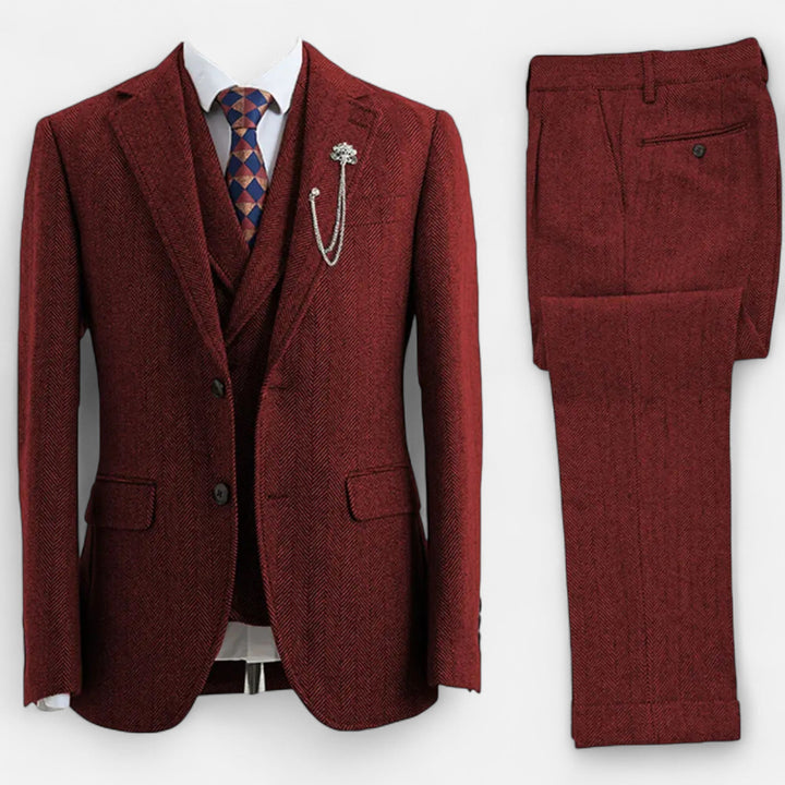 Charles Maison | Men’s 3-Piece Tweed Herringbone Double-Breasted Suit