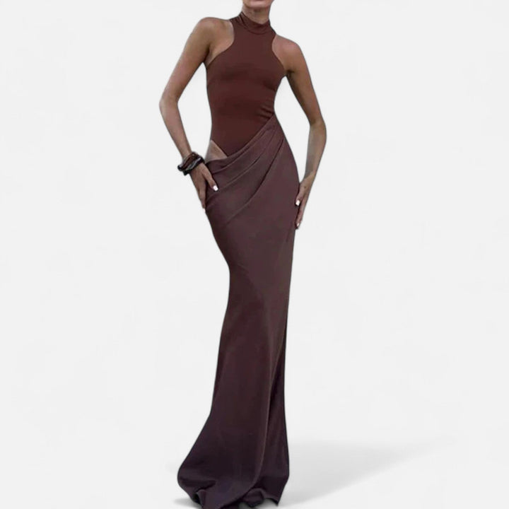 Charles Maison | Women’s Satin Hollow-Out Maxi Dress – Silken Flow, Sculpted Allure