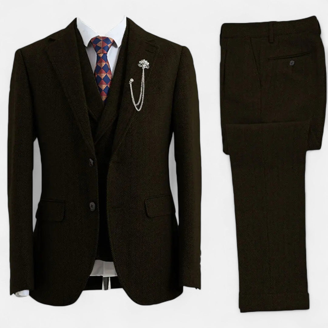 Charles Maison | Men’s 3-Piece Tweed Herringbone Double-Breasted Suit