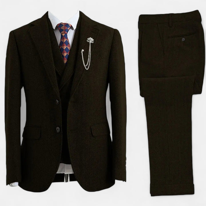 Charles Maison | Men’s 3-Piece Tweed Herringbone Double-Breasted Suit