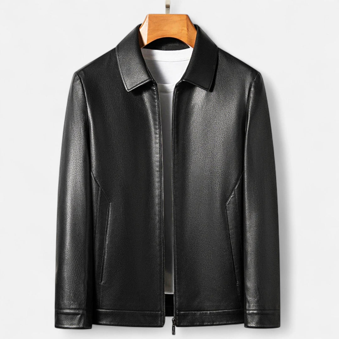 Charles Maison | Men’s PU Leather Jacket – Stand Collar Autumn Elegance