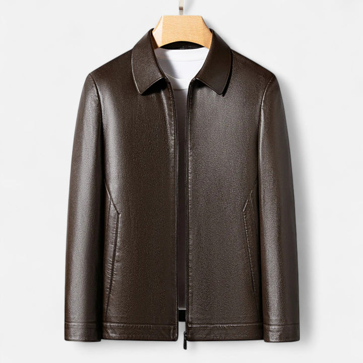 Charles Maison | Men’s PU Leather Jacket – Stand Collar Autumn Elegance