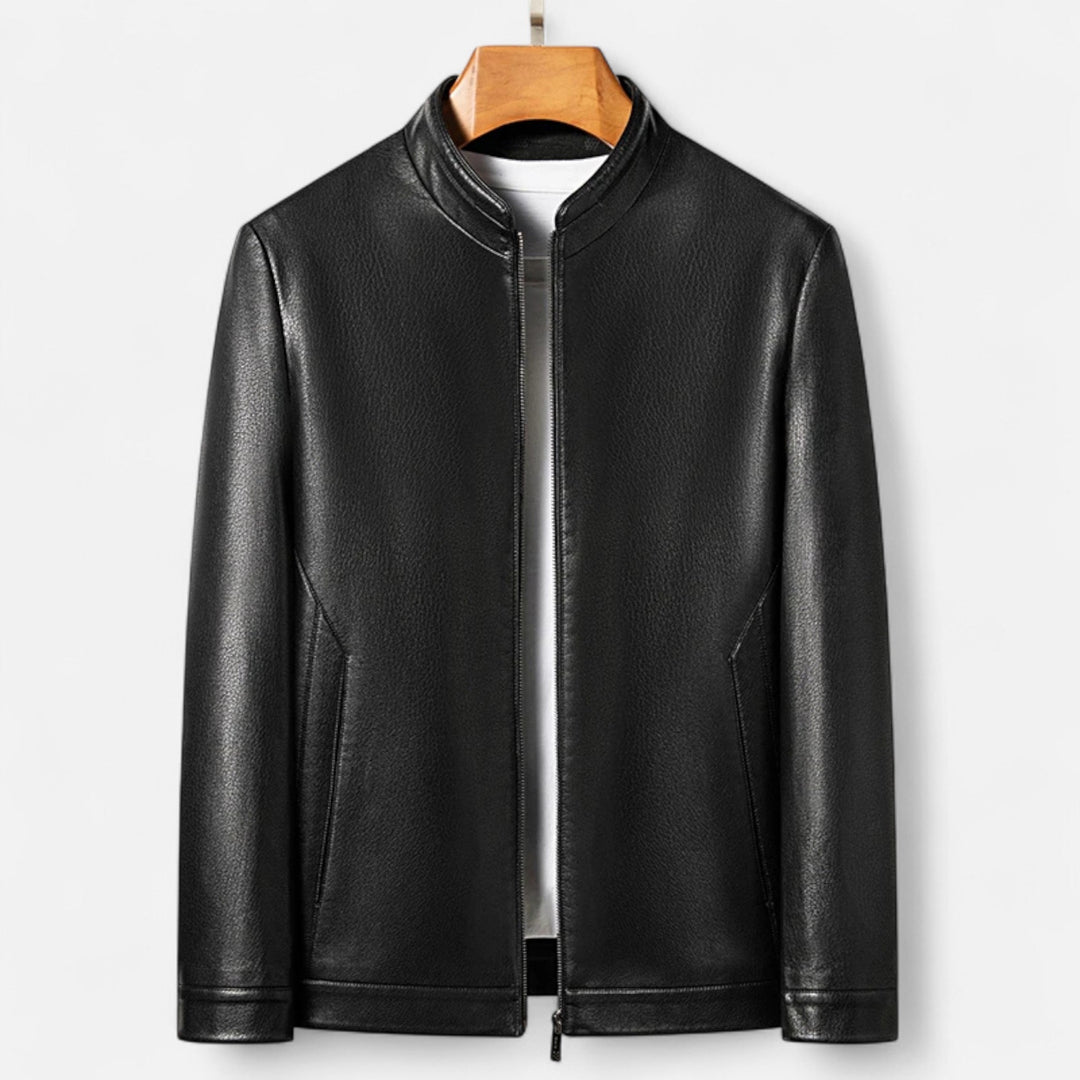 Charles Maison | Men’s PU Leather Jacket – Stand Collar Autumn Elegance