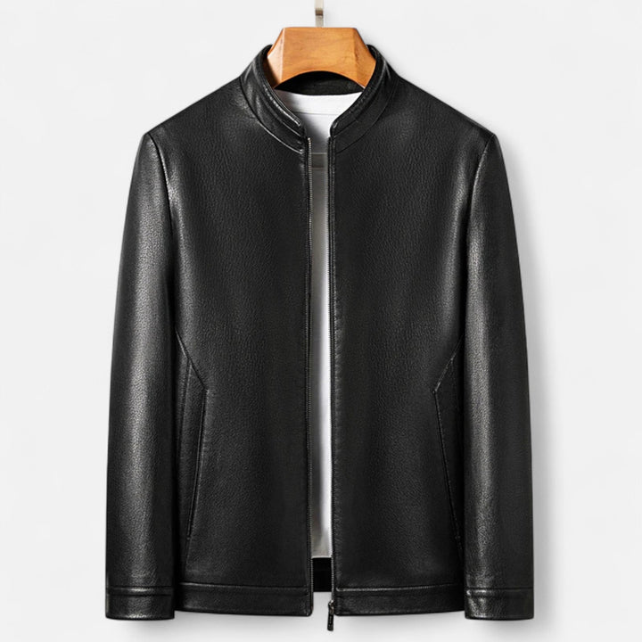 Charles Maison | Men’s PU Leather Jacket – Stand Collar Autumn Elegance