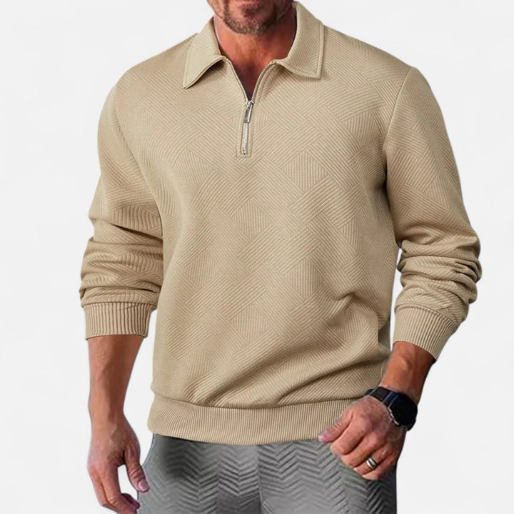 Charles Maison | Men’s Long-Sleeved Polo Shirt | Zipper Lapel