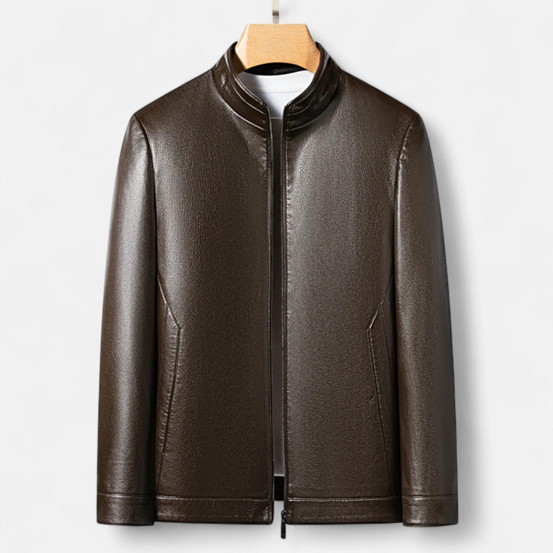 Charles Maison | Men’s PU Leather Jacket – Stand Collar Autumn Elegance