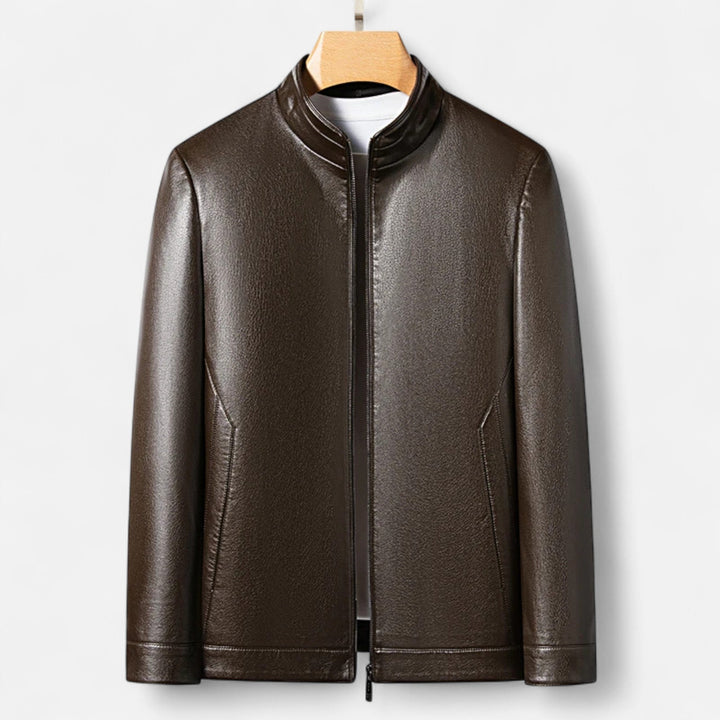 Charles Maison | Men’s PU Leather Jacket – Stand Collar Autumn Elegance