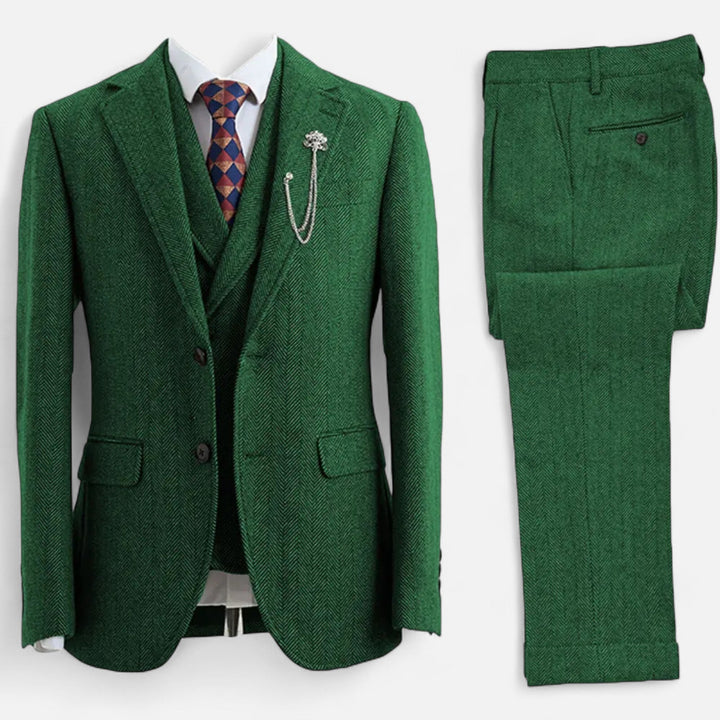 Charles Maison | Men’s 3-Piece Tweed Herringbone Double-Breasted Suit