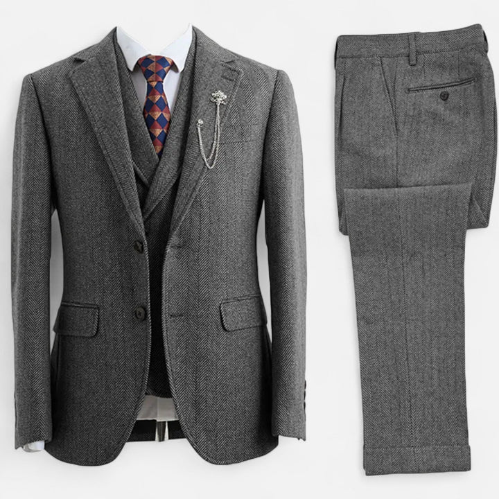 Charles Maison | Men’s 3-Piece Tweed Herringbone Double-Breasted Suit