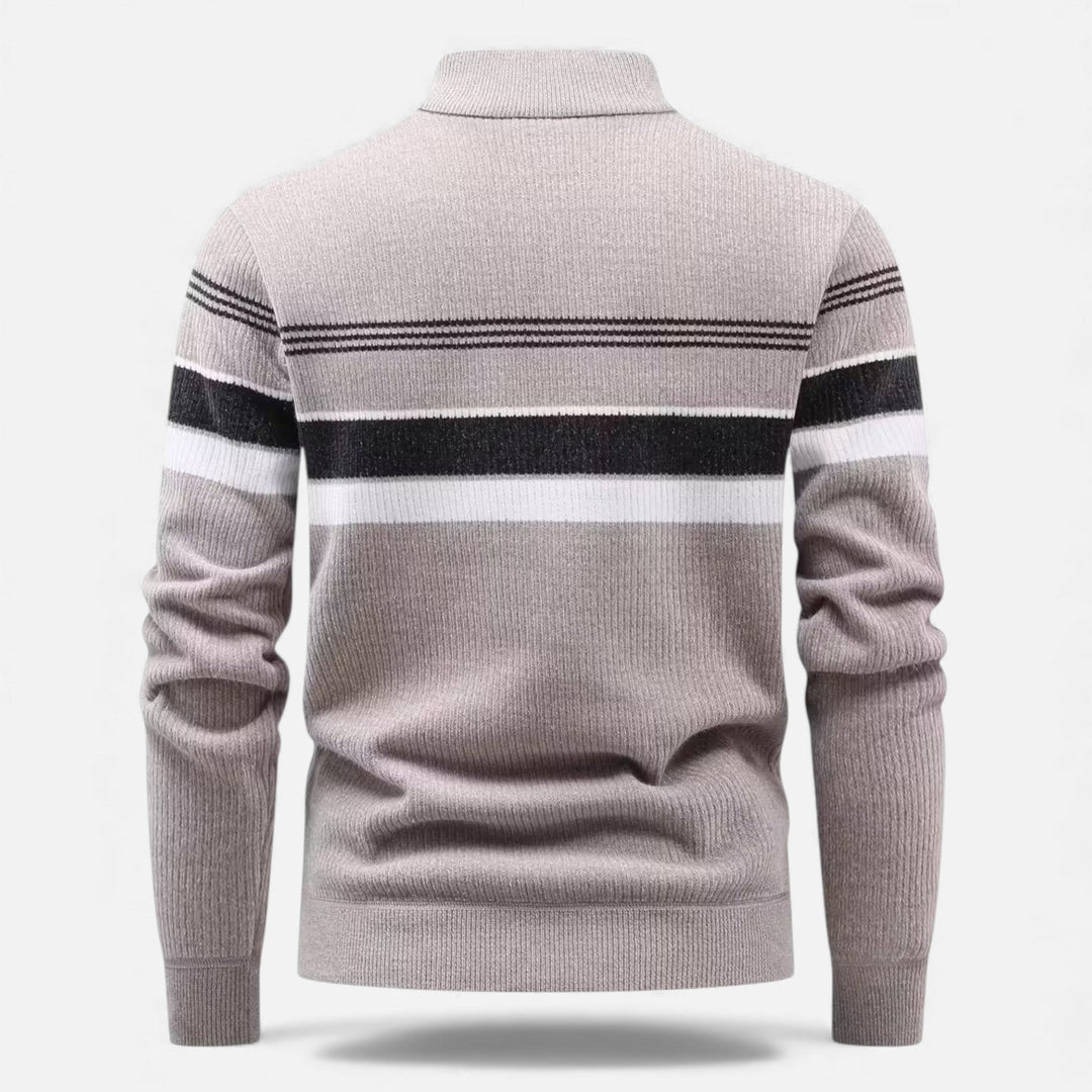Charles Maison | Men’s Thick Half-Zip Striped Knit Sweater