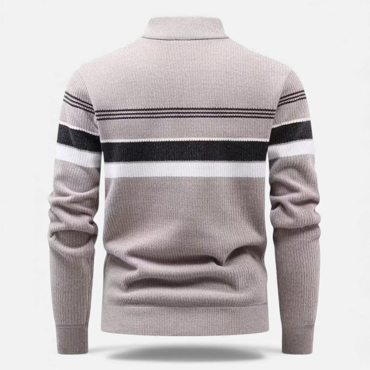Charles Maison | Men’s Thick Half-Zip Striped Knit Sweater
