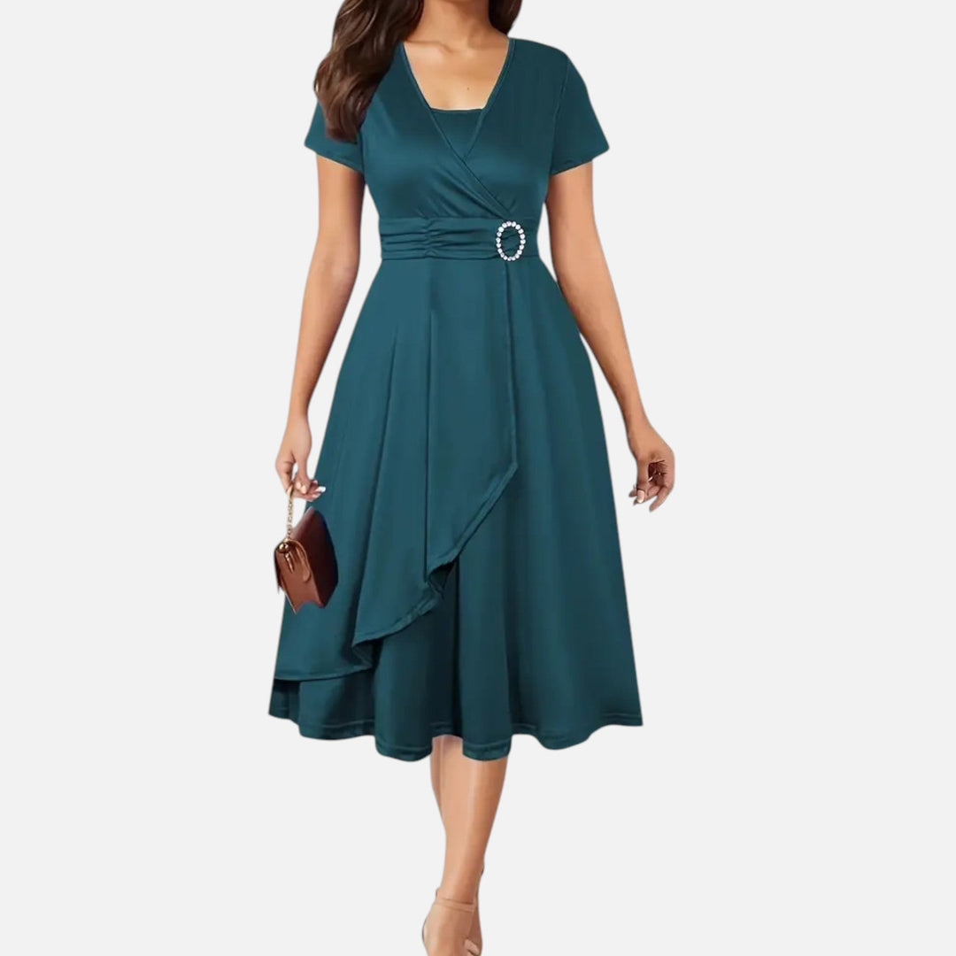 Charles Maison | Women’s Rhinestone V-Neck Asymmetrical Evening Dress