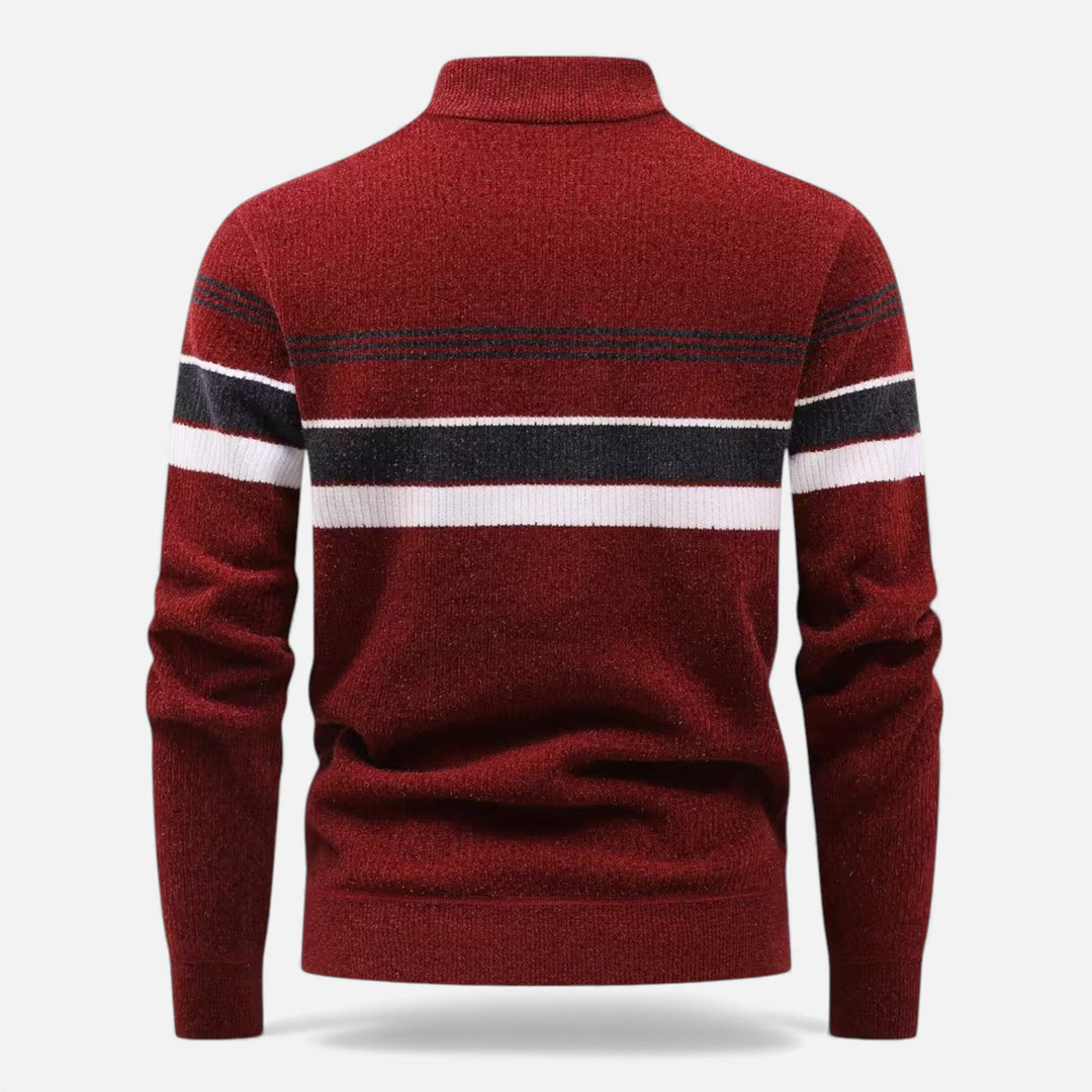 Charles Maison | Men’s Thick Half-Zip Striped Knit Sweater