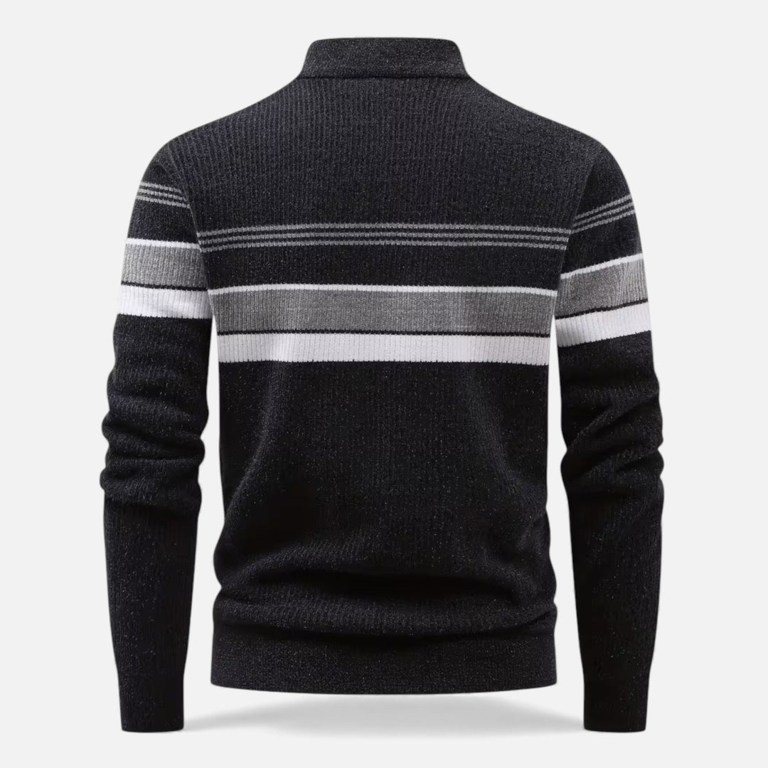 Charles Maison | Men’s Thick Half-Zip Striped Knit Sweater