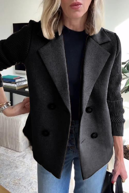 Wool-Blend Knit-Sleeve Blazer