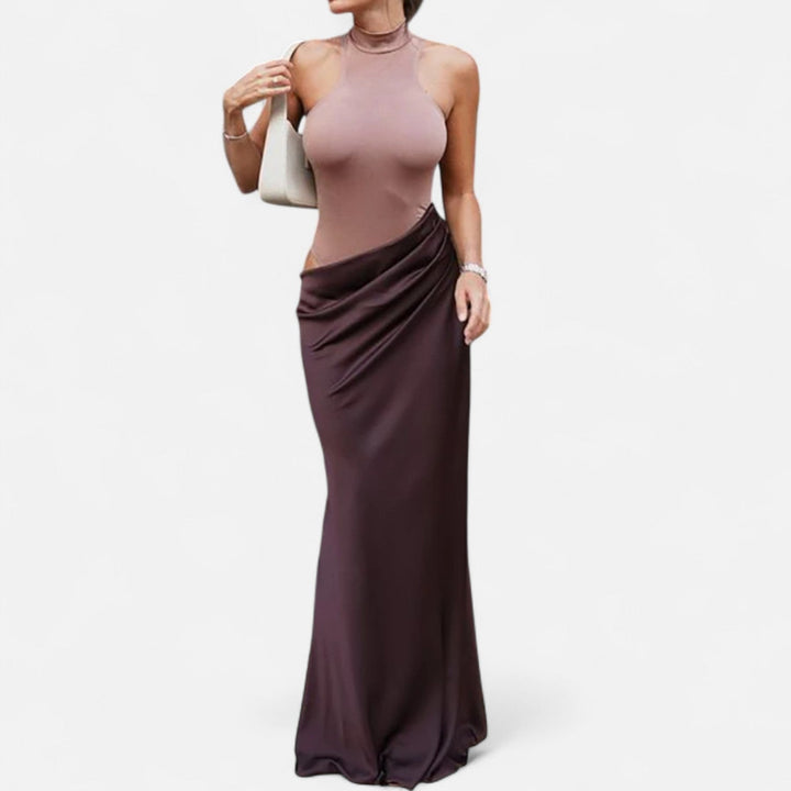 Charles Maison | Women’s Satin Hollow-Out Maxi Dress – Silken Flow, Sculpted Allure