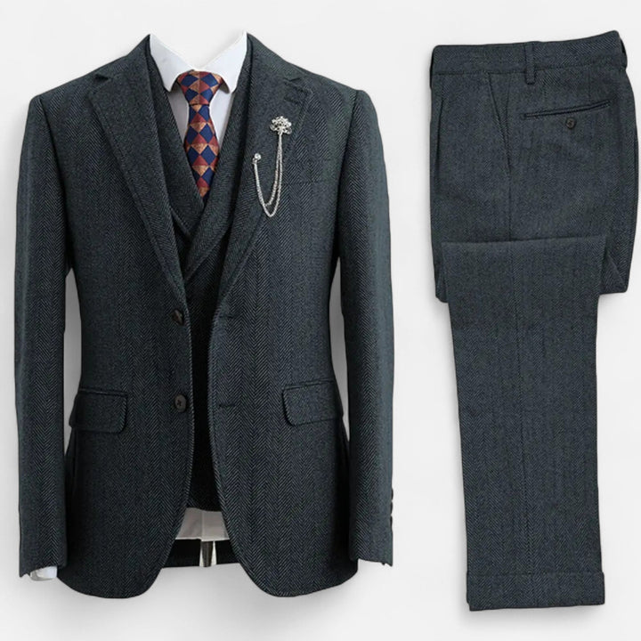 Charles Maison | Men’s 3-Piece Tweed Herringbone Double-Breasted Suit