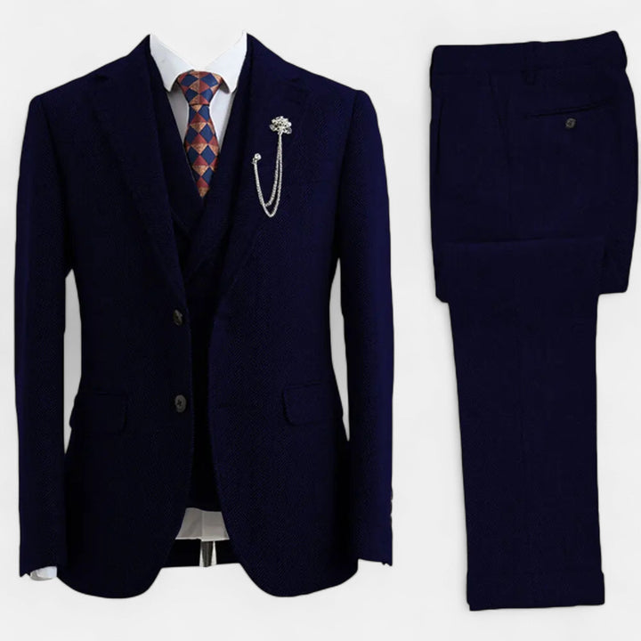 Charles Maison | Men’s 3-Piece Tweed Herringbone Double-Breasted Suit