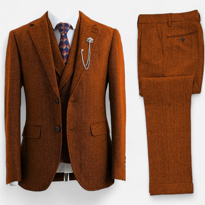 Charles Maison | Men’s 3-Piece Tweed Herringbone Double-Breasted Suit