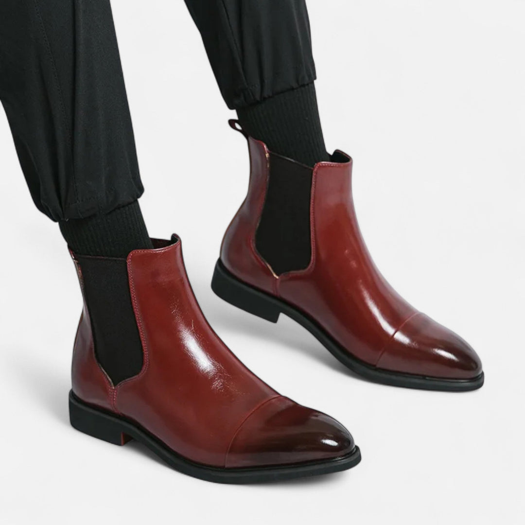 Charles Maison | Men’s Chelsea Boots in Polished Noir with Red Sole