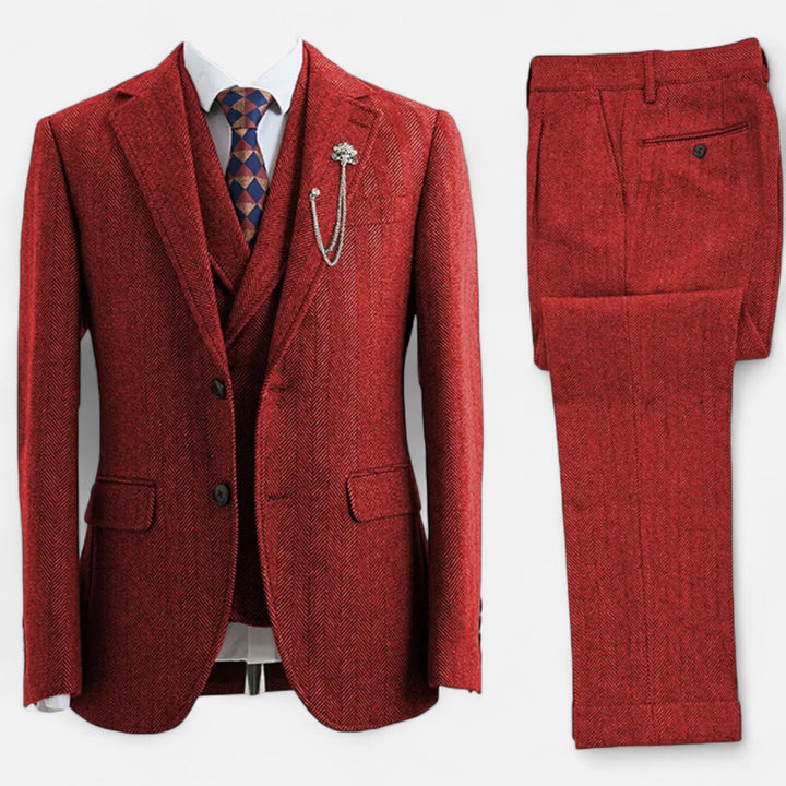 Charles Maison | Men’s 3-Piece Tweed Herringbone Double-Breasted Suit