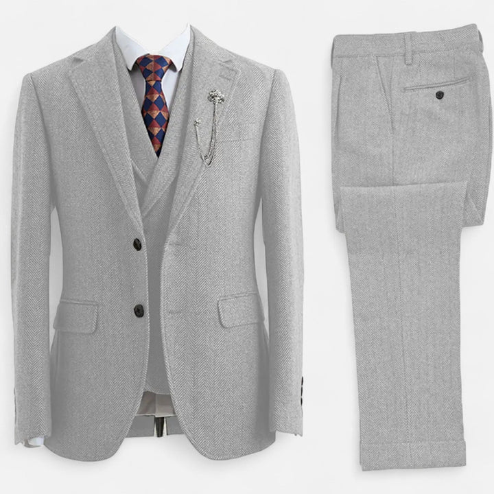 Charles Maison | Men’s 3-Piece Tweed Herringbone Double-Breasted Suit